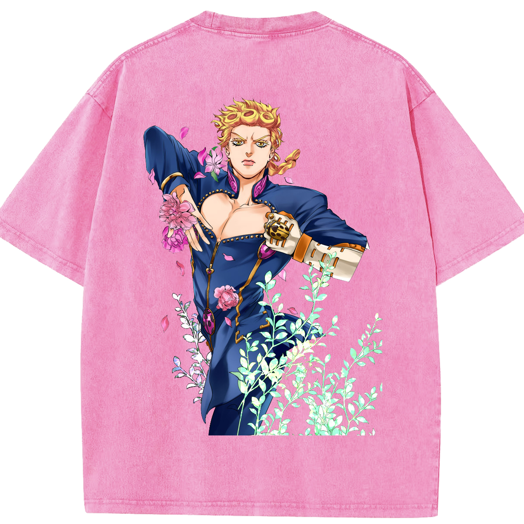 （画像用） ジョジョの奇妙な冒険 ジョルノ?ジョバァーナ JoJo's Bizarre Adventure Giorno Giovanna 綿100% ヴィンテージ風 半袖Tシャツ（背面プリント）